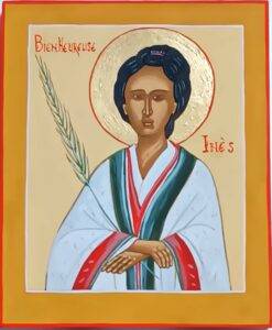 sainte japonaise en kimono avec palme des martyres